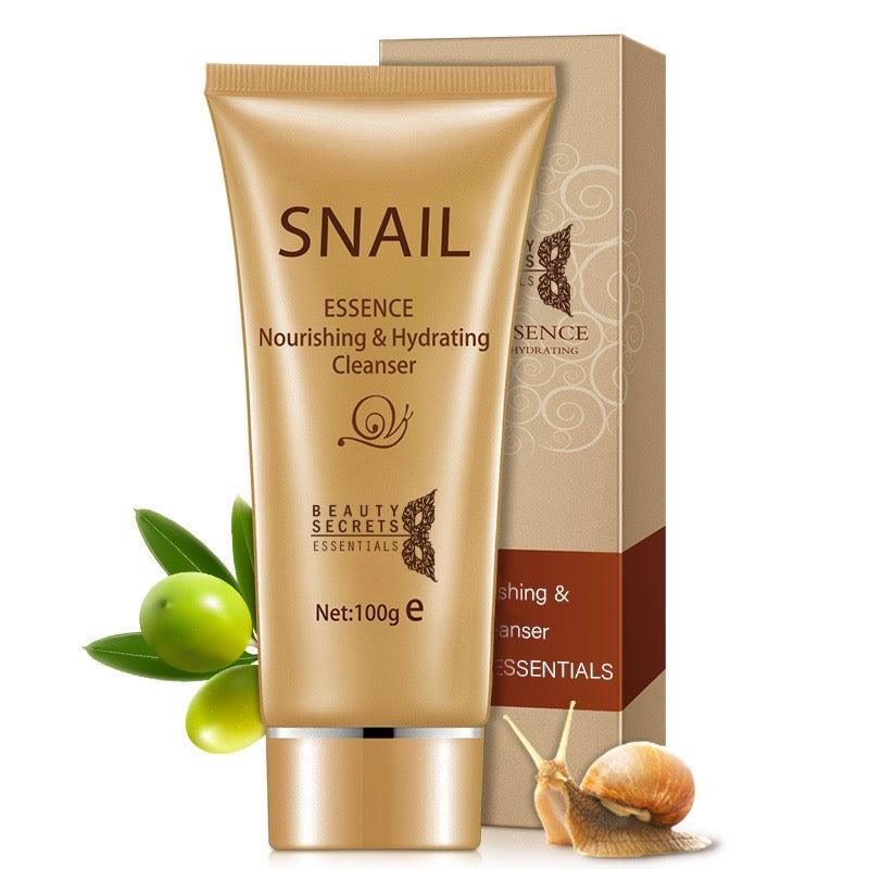 Nourishing and hydrating essence in gold tube container with its box packaging behind it in white background and cleans and moisturise the skin.